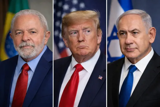 (sağdan sola) İsrail Başbakanı Binyamin Netanyahu, ABD Başkanı Donald Trump ve Brezilya Devlet Başkanı Lula da Silva (Şarku’l Avsat)
