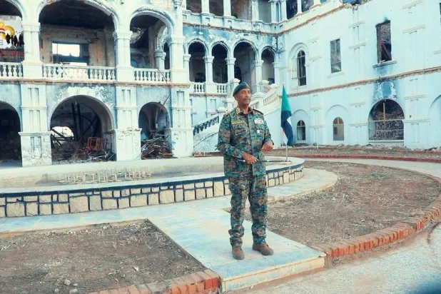 Al-Burhan in a still from a video recorded outside the Republican Palace in the capital, Khartoum (Sudan News Agency). 