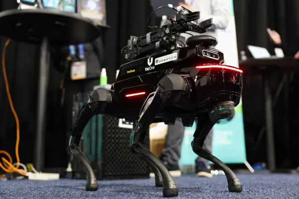 DeCloak security privacy software is demonstrated on a California Robotics robot during CES Unveiled ahead of the Consumer Electronics Show (CES) in Las Vegas, Nevada on January 4, 2026. (Photo by Patrick T. Fallon / AFP)