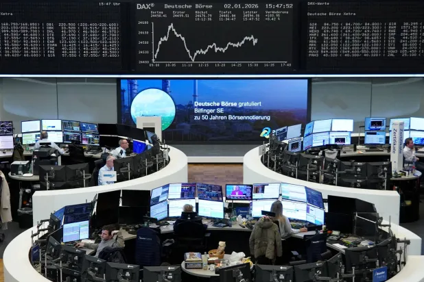 رسم بياني لمؤشر الأسهم الألماني «داكس» في بورصة فرانكفورت (رويترز)