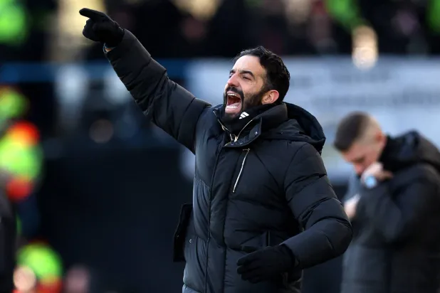 Football - Premier League - Leeds United v Manchester United - Elland Road, Leeds, Britain - January 4, 2026 Manchester United manager Ruben Amorim reacts. (Reuters)