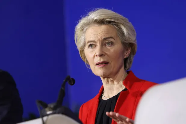 European Commission President Ursula von der Leyen, addresses journalists during a visit to Sarajevo, Bosnia and Herzegovina, January 23, 2024. (Reuters)
