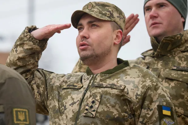 Maj. Gen. Kyrylo Budanov, Ukraine's military intelligence chief, center, attends a commemorative event on the occasion of the Russia Ukraine war one year anniversary in Kyiv, Ukraine, on Feb. 24, 2023. (Ukrainian Presidential Press Office via AP, File)