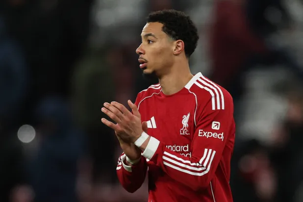 Football - Premier League - Liverpool v Leeds United - Anfield, Liverpool, Britain - January 1, 2026 Liverpool's Hugo Ekitike applauds fans after the match. (Reuters)
