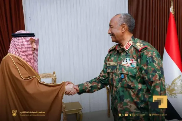 Sudan Transitional Sovereignty Council Chairman Abdel Fattah Al-Burhan and Saudi Vice Minister of Foreign Affairs Waleed Elkhereiji - SPA

