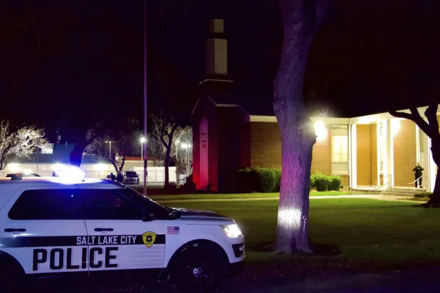 Police respond to a fatal shooting in a parking lot of The Church of Jesus Christ of Latter-day Saints in Salt Lake City on Wednesday, Jan. 7, 2025. (AP Photo/Hannah Schoenbaum)