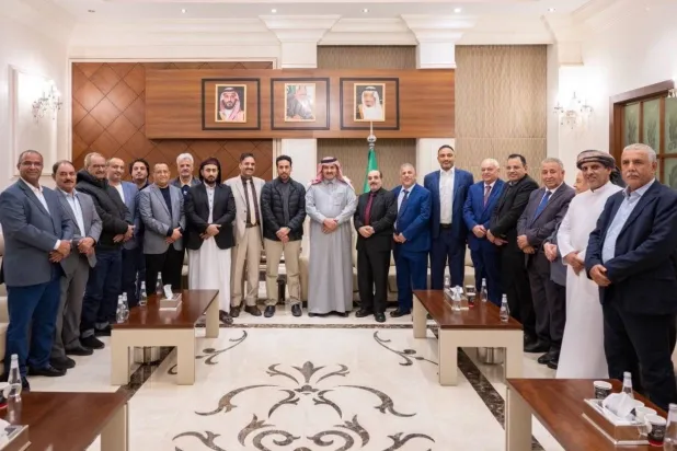 Saudi Ambassador to Yemen Mohammed Al-Jaber meets with the STC delegation in Riyadh. (Saudi Ambassador on X)
