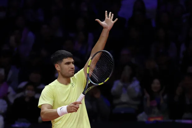  Tennis - Hyundai Card Super Match - Carlos Alcaraz v Jannik Sinner - Inspire Arena, Incheon, South Korea - January 10, 2026 Spain's Carlos Alcaraz celebrates winning his Hyundai Card Super Match against Italy's Jannik Sinner. (Reuters)