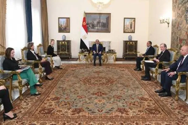 محادثات الرئيس المصري عبد الفتاح السيسي والممثلة العليا للشؤون الخارجية والسياسة الأمنية للاتحاد الأوروبي كايا كالاس في القاهرة السبت  (الرئاسة المصرية)