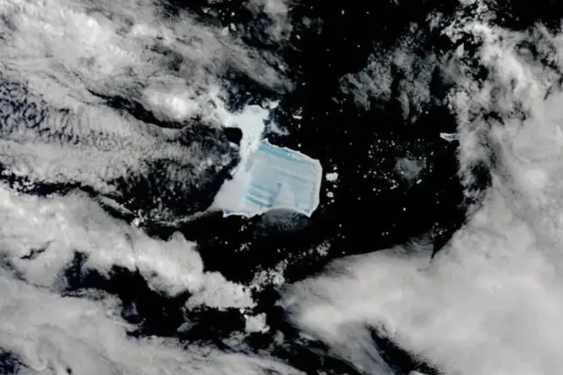 Iceberg A23a has turned blue and is “on the verge of complete disintegration,” NASA said. This photo was taken on December 26, 2025 (NASA)