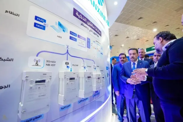 Iraq’s Prime Minister Mohammed Shia al-Sudani inspects the electricity ministry pavilion at the Iraq Energy Exhibition and Conference