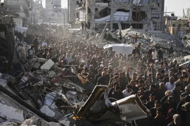 Palestinians attend an anti-war protest and against Hamas in a rare show of public anger against the group that rules the territory, in Beit Lahiya, northern Gaza Strip, Wednesday, March 26, 2025. (AP)
