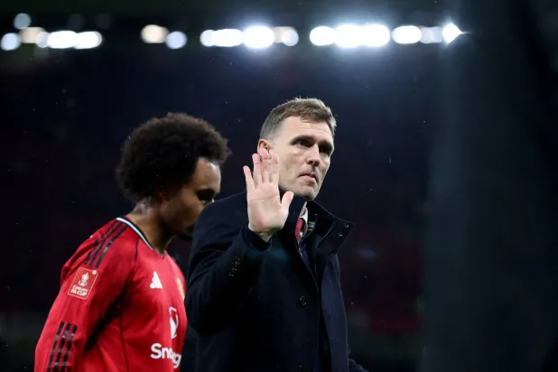 Football - FA Cup - Third Round - Manchester United v Brighton & Hove Albion - Old Trafford, Manchester, Britain - January 11, 2026 Manchester United interim manager Darren Fletcher reacts after the match. (Reuters)