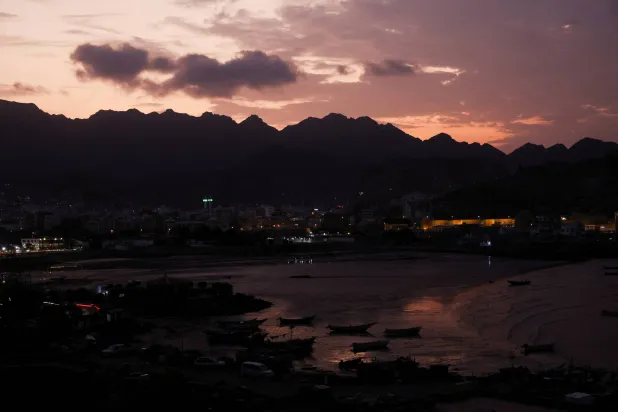 The Port of Aden during sunset, in Aden, Yemen, October 20, 2024. (Reuters)