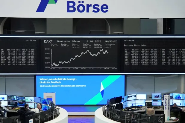رسم بياني لمؤشر الأسهم الألماني داكس في بورصة فرنكفورت (رويترز)