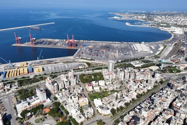 A drone view shows the port of the coastal city of Latakia, Syria, March 11, 2025. (Reuters)