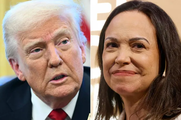 (COMBO) This combination of pictures created on January 14, 2026 shows US President Donald Trump at the White House in Washington, DC, on March 26, 2025 and Nobel peace laureate Maria Corina Machado in Oslo, Norway, on December 11, 2025. On January 15 US President Donald Trump is scheduled to meet with Venezuelan opposition leader Maria Corina Machado, whose pro-democracy movement he has sidelined since toppling her country's leader, and whose Nobel Peace Prize he openly envies.
