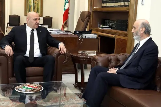 Lebanese President Joseph Aoun receives Lebanese Forces leader Samir Geagea at the presidential palace in June 2025. (File photo: Lebanese Presidency)