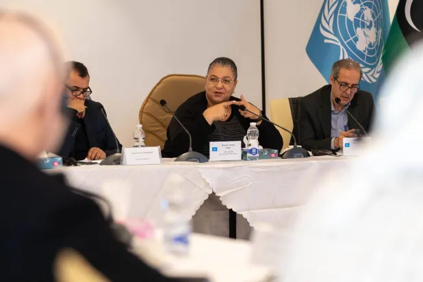 المبعوثة الأممية تيتيه خلال اجتماع بالحوار المهيكل (البعثة الأممية)