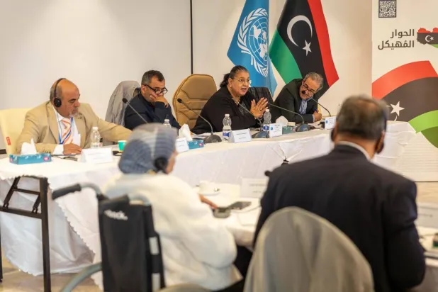 المبعوثة الأممية هانا تيتيه تتحدث في إحدى جلسات الحوار المهيكل نهاية الأسبوع الماضي (البعثة الأممية)