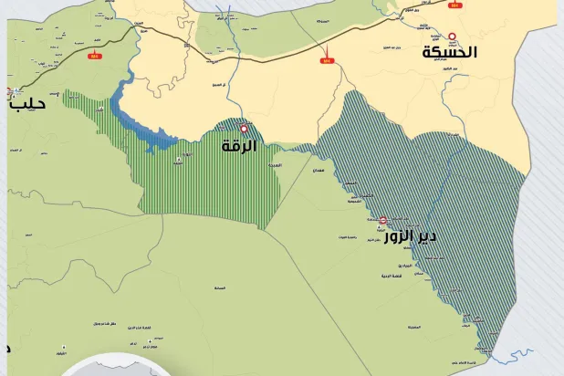 خريطة من مركز «جسور» توضح مناطق نفوذ «قسد» بعد عمليات الجيش السوري في شرق وشمال شرقي سوريا 