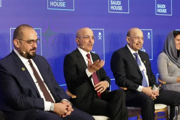 Finance Minister Mohammed Al-Jadaan and senior Saudi officials at a panel at the World Economic Forum in Davos on Tuesday.