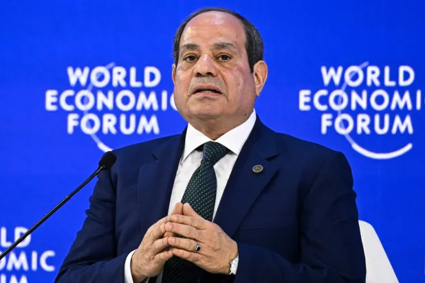 Egypt's President Abdel Fattah al-Sisi delivers a speech during the World Economic Forum (WEF) annual meeting in Davos on January 21, 2026.  (AFP)