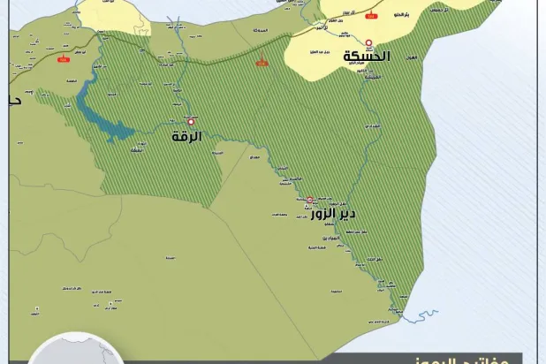 خريطة السيطرة العسكرية على الأرض في شمال شرق سوريا أصدرها مركز جسور اليوم  21 يناير