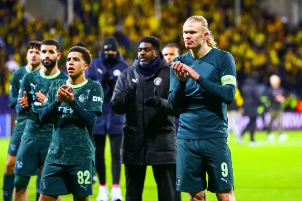  Soccer Football - UEFA Champions League - Bodo/Glimt v Manchester City - Aspmyra Stadion, Bodo, Norway - January 20, 2026 Manchester City's Erling Haaland and Rico Lewis applaud fans after the match Fredrik Varfjell/NTB via Reuters