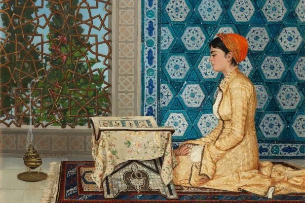 لوحة «فتاة تقرأ القرآن» باعتها دار «بونامز» في عام 2019 بمبلغ 6.6 مليون جنيه إسترليني (بونامز)