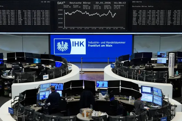 The German share price index DAX graph is pictured at the stock exchange in Frankfurt, Germany, January 22, 2026. REUTERS/staff