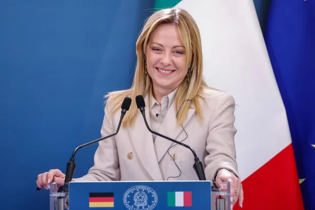 Italian Prime Minister Giorgia Meloni attends a press conference with German Chancellor Friedrich Merz (not pictured) on the sidelines of an intergovernmental summit between Italy and Germany at Villa Doria Pamphilj in Rome, Italy, 23 January 2026. (EPA)