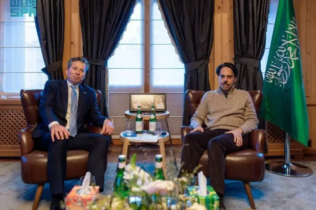 Saudi Foreign Minister Prince Faisal bin Farhan bin Abdullah met Under-Secretary-General for Humanitarian Affairs and Emergency Relief Coordinator Tom Fletcher. (SPA)