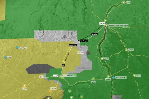 Hartum'u Batı Sudan'daki şehirlere bağlayan hayati öneme sahip "ihracat yolunu" gösteren bir harita