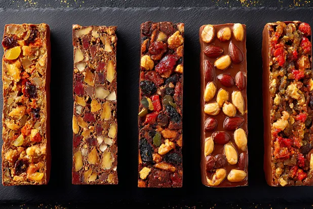 تحتوي ألواح البروتين على مكونات صحية كالمكسرات أو البذور (فيستزي)