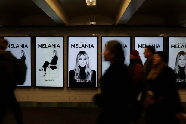 Movie posters for the documentary "Melania" featuring US first lady Melania Trump are displayed in a New York City subway station, in New York, US, January 14, 2026. (Reuters)