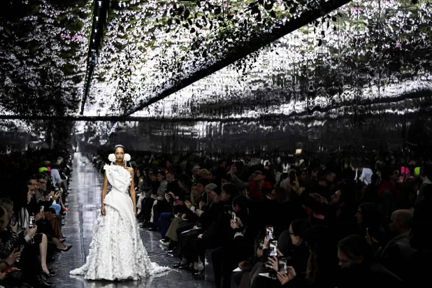 Danish model Mona Tougaard presents a creation for Christian Dior during the Women's Haute Couture Spring/Summer 2026 collection fashion show as part of the Paris Haute Couture Fashion Week, in Paris, on January 26, 2026. (AFP)