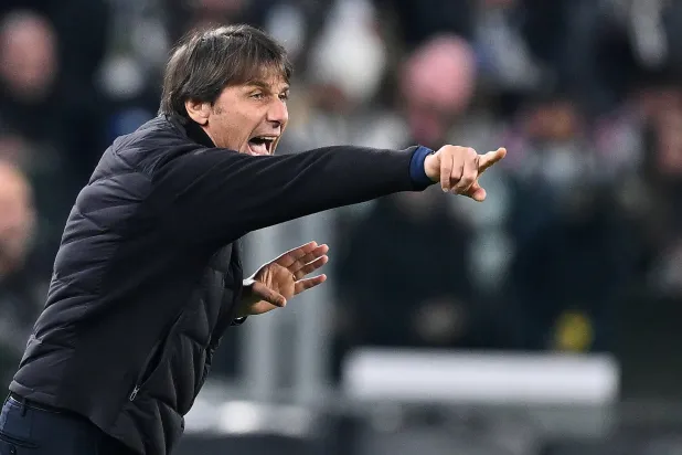 Napoli's coach Antonio Conte reacts during the Italian Serie A soccer match Juventus FC vs SSC Napoli a at the Allianz Stadium in Turin, Italy, 25 January 2026. (EPA)