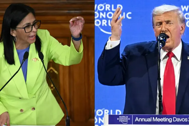 ABD Başkanı Donald Trump ve Venezuela geçici başkanı Delcy Rodriguez, (AFP)