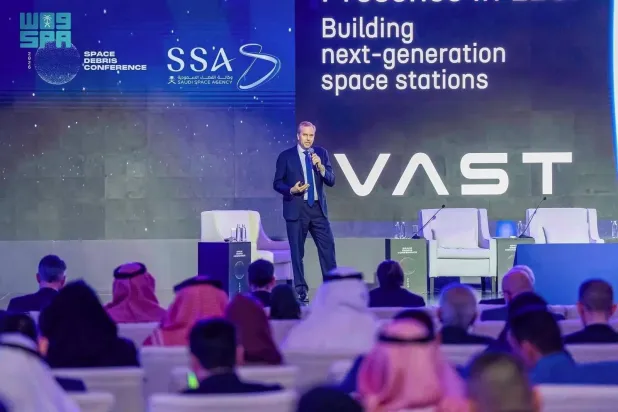Chief Executive Officer of VAST Space Max Haot speaks at the Space Debris Conference 2026 in Riyadh. (SPA)