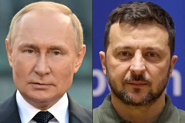 الرئيس الروسي فلاديمير بوتين (يسار) ونظيره الأوكراني فولوديمير زيلينسكي (أ.ف.ب)