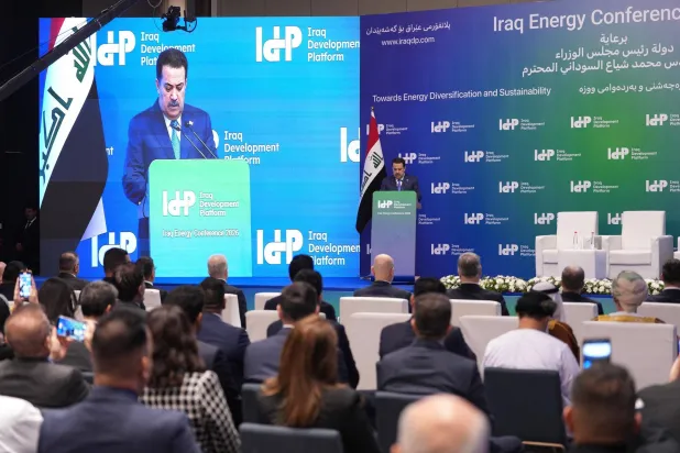 السوداني يتحدث خلال افتتاحه مؤتمر العراق للطاقة 2026 (رئاسة مجلس الوزراء العراقي)