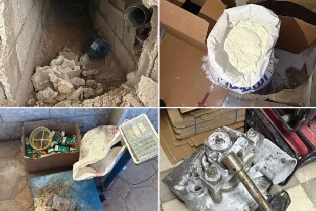 Uyuşturucu üretim laboratuvarında ele geçirilen malzemeler (Suudi Arabistan İçişleri Bakanlığı)