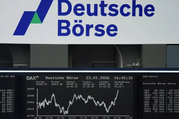 رسم بياني لمؤشر الأسهم الألماني «داكس» في بورصة فرانكفورت (رويترز)