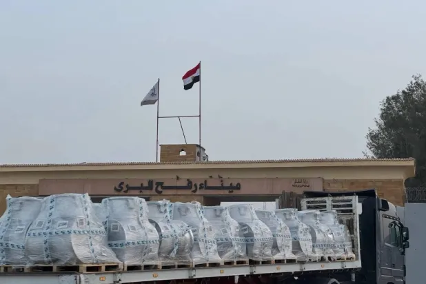 A truck carrying food aid at the Rafah crossing, Jan. 28, 2026 (EPA)