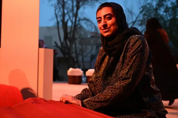 The installation features sand benches that mimic AlUla's geological layers - SPA