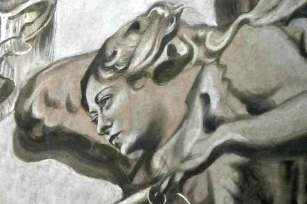 الجدارية التي تم ترميمها في الكنيسة تشبه رئيسة الوزراء الإيطالية جورجيا ميلوني (أ.ف.ب)