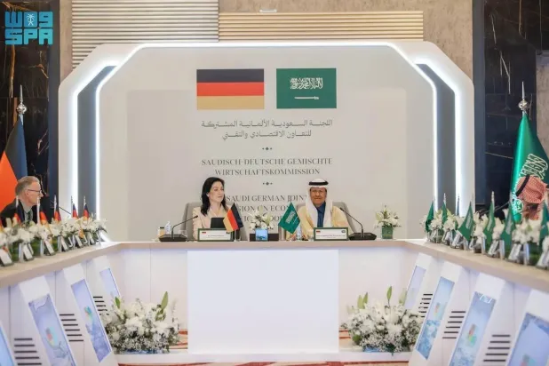 Saudi Minister of Energy Prince Abdulaziz bin Salman bin Abdulaziz Al Saud and Germany’s Federal Minister for Economic Affairs and Energy Katharina Reiche chair Monday's meeting in Riyadh. (SPA)