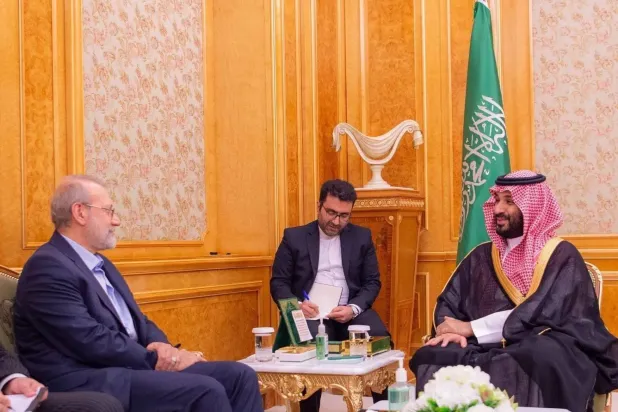 The Saudi Crown Prince during his reception of the Secretary General of Iran’s Supreme National Security Council in September (SPA)