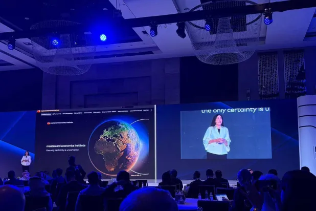 Senior Economist at the Mastercard Economics Institute, Khatija Haque, speaks at the forum (Middle East)